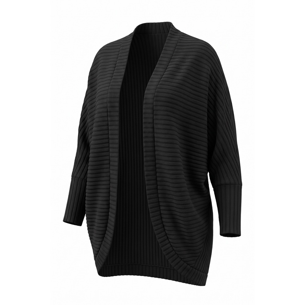 SHEIN CURVE Black Ribbed Cocoon Cardigan Batwing Sleeve Open Front Sweater 1XL